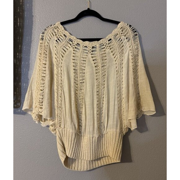 Athropologie Tiny Brand Top S Small Cream Oversized Short Dolman Sleeve - Picture 14 of 16